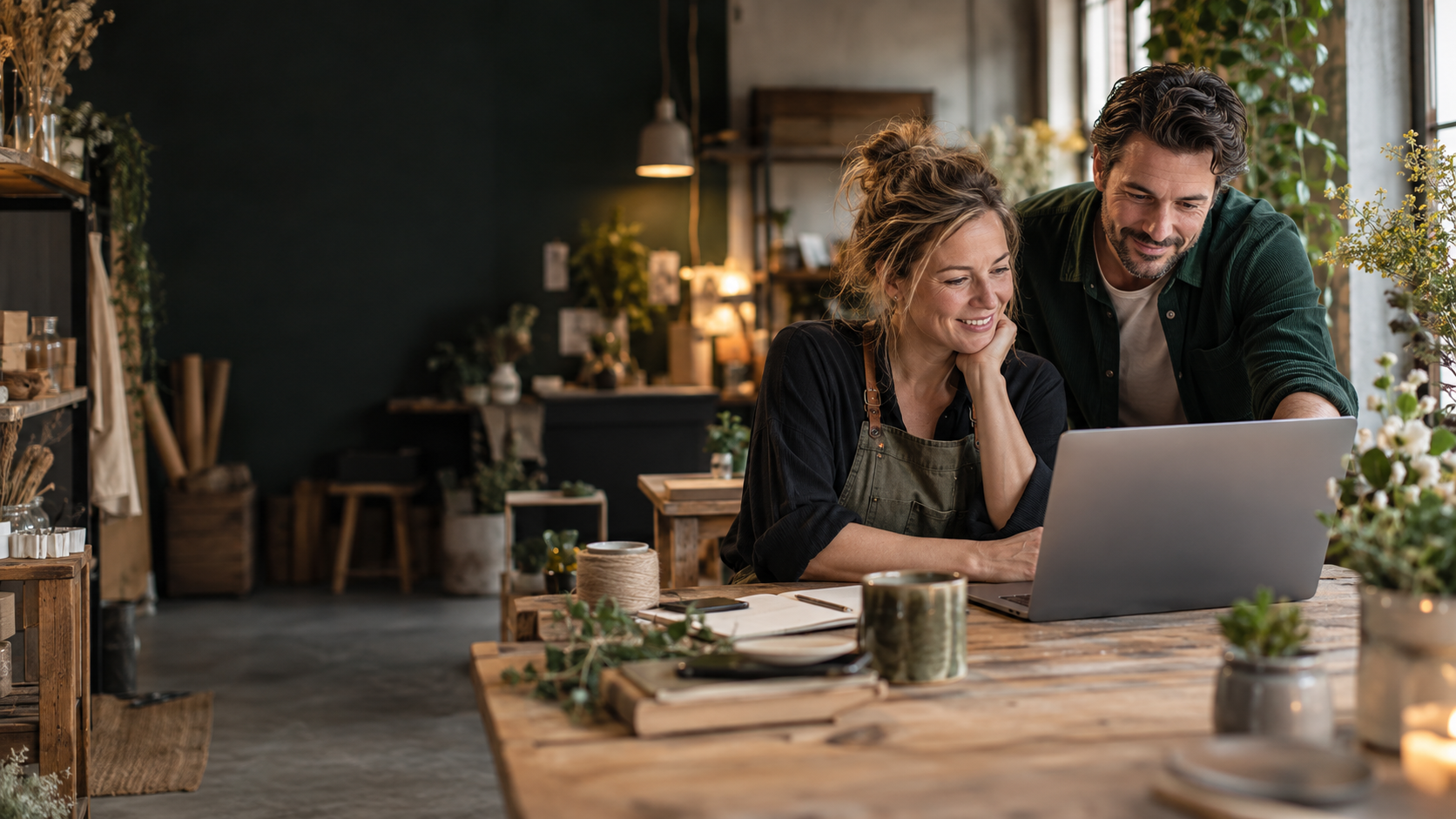 Ondernemer en digitale partner bekijken samen een nieuwe website