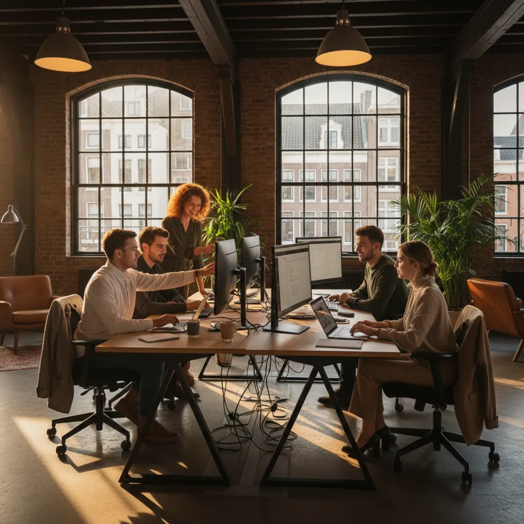 Het Webgroeiers team werkt samen op kantoor